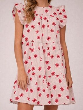 En Saison Floral Flutter Sleeves Mini Tiered Dress XS